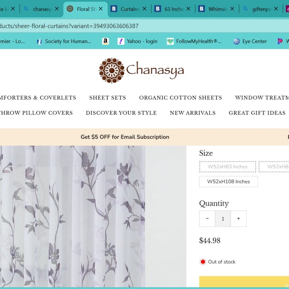 Chanasya Sheer Floral Curtains - Aubergine  63" length